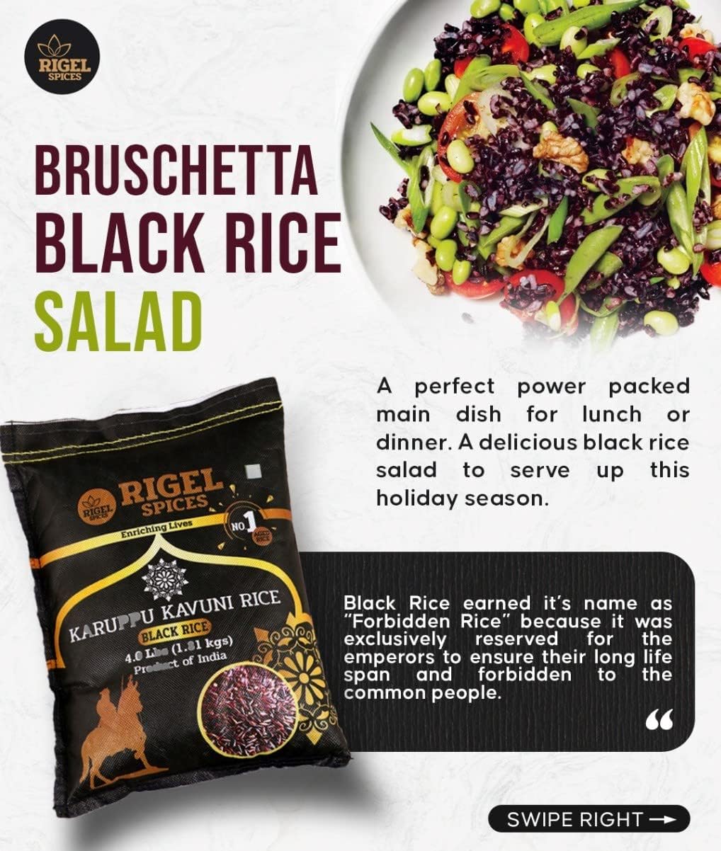 Rigel Spices Karuppu Kavuni farmers cooperative branding on packaging.