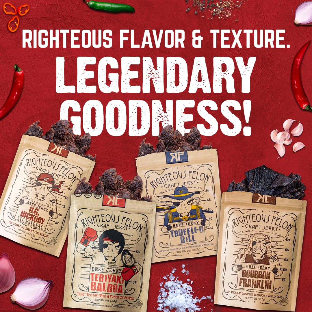 Righteous Felon Beef Jerky low-sugar, gluten-free option for mindful eating.