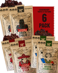 Righteous Felon biltong Darth Garlic pack front view, protein-rich snack for active days.