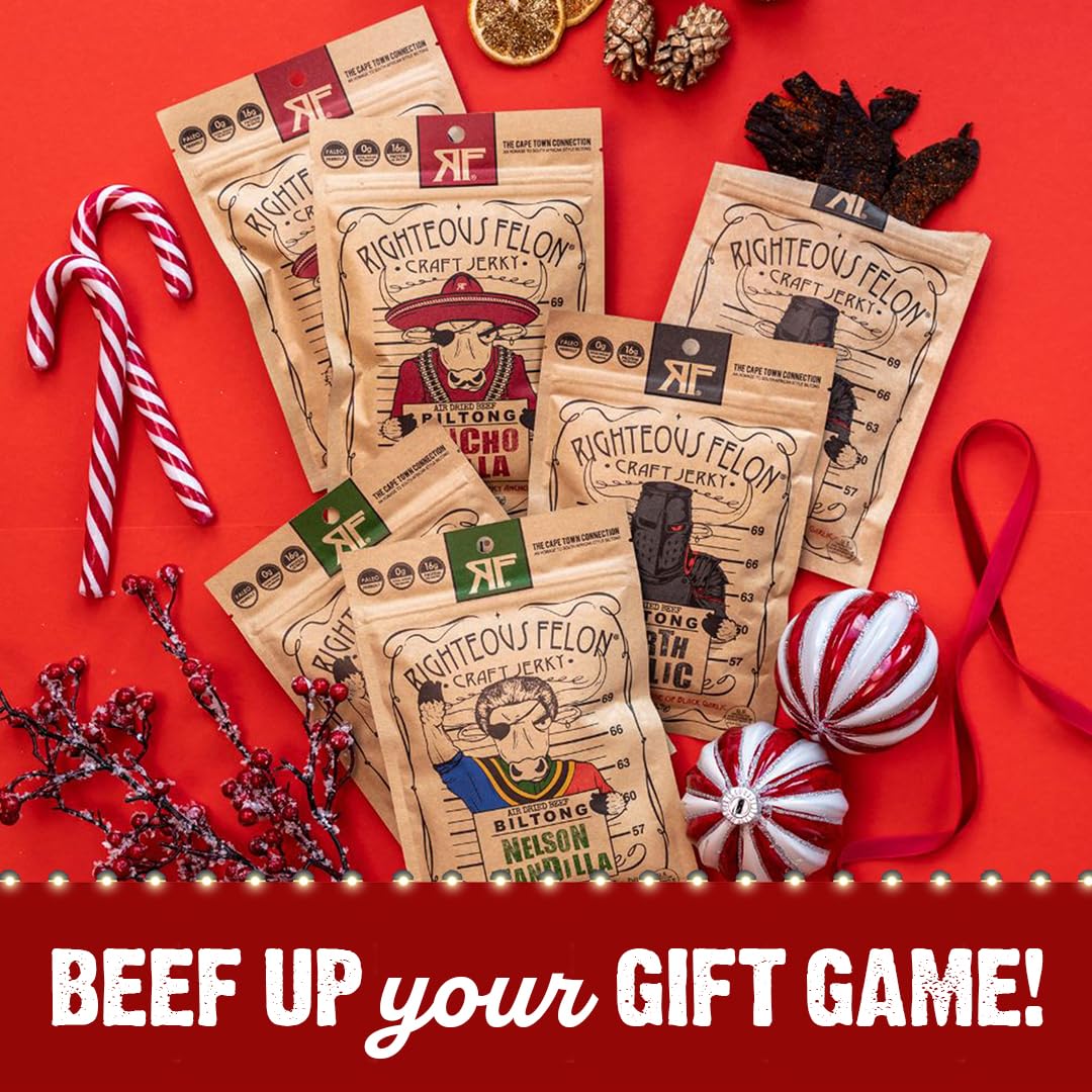 Righteous Felon biltong Nelson Mandela Dill pack, savory dill flavor for quick protein.