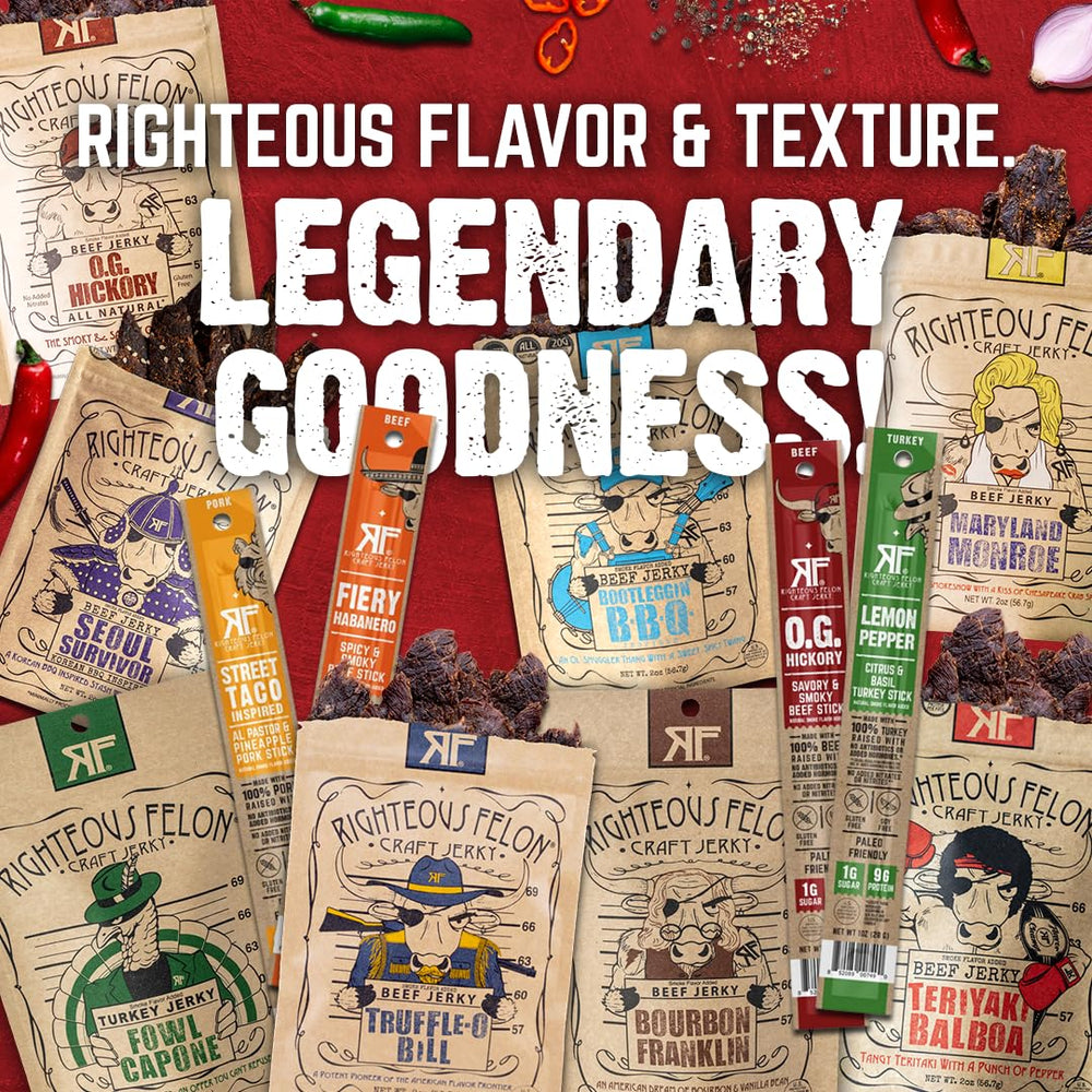Righteous Felon gift-ready packaging—great gift for jerky lovers.
