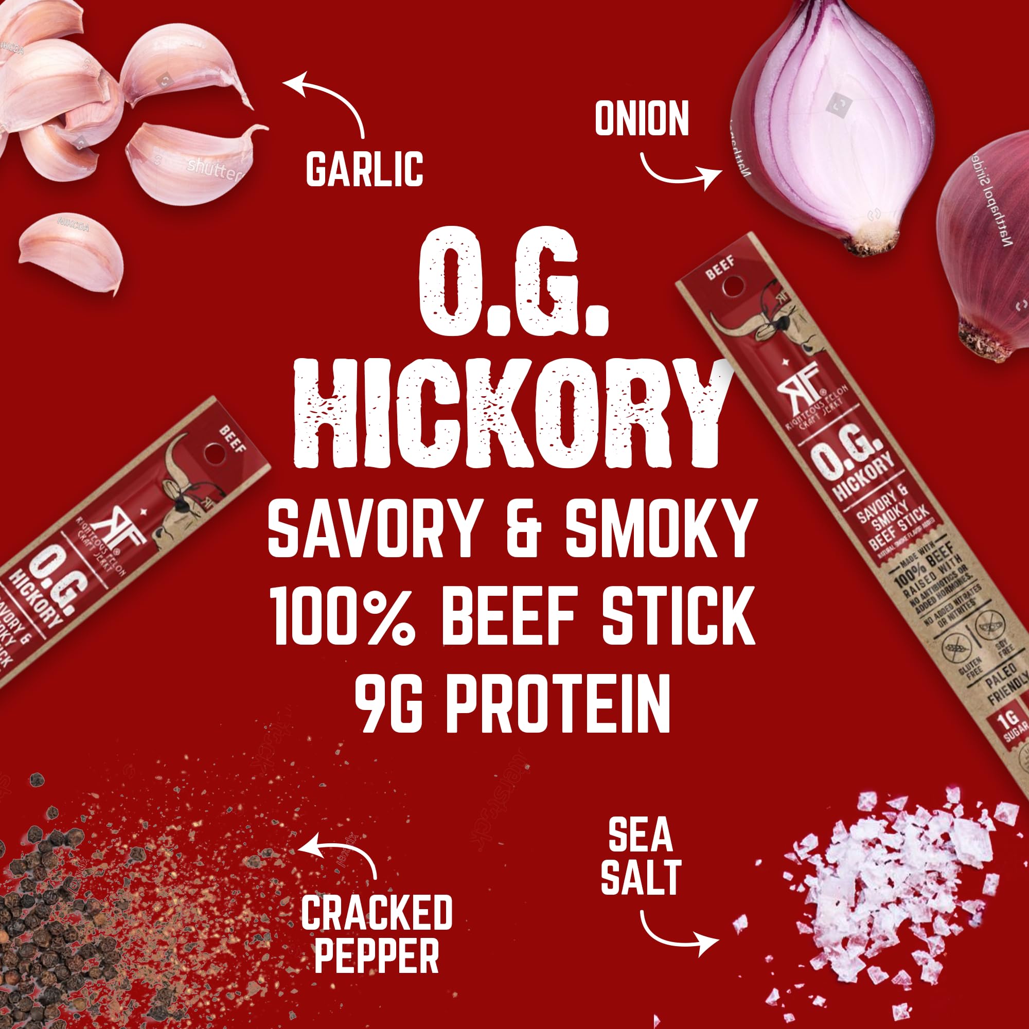 Righteous Felon grass-fed beef sticks individually wrapped, convenient protein on the go