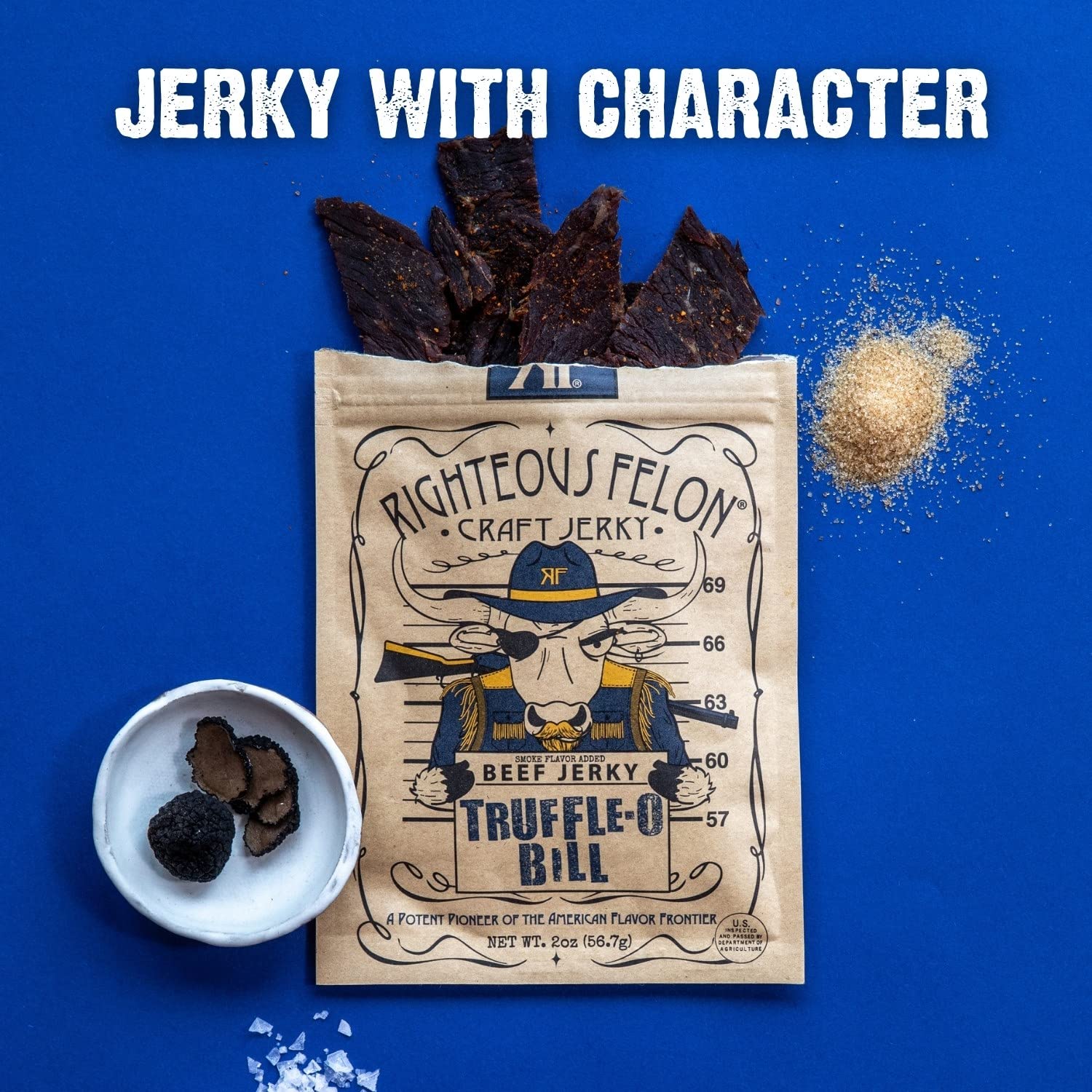 Righteous Felon savory jerky assortment provides versatile snack options.