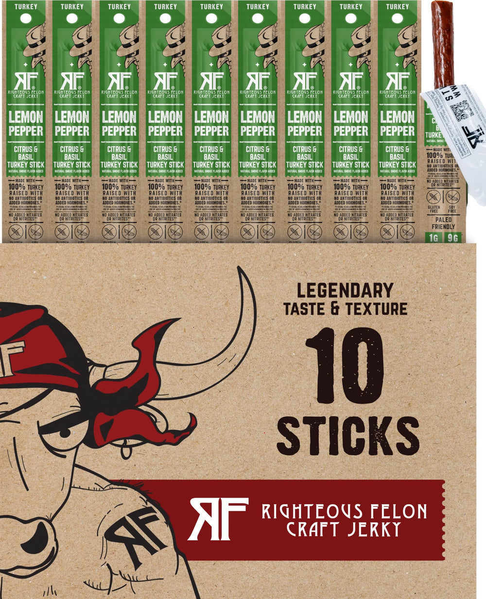 Righteous Felon Lemon Pepper Turkey Stick ready for a quick protein boost on the go.