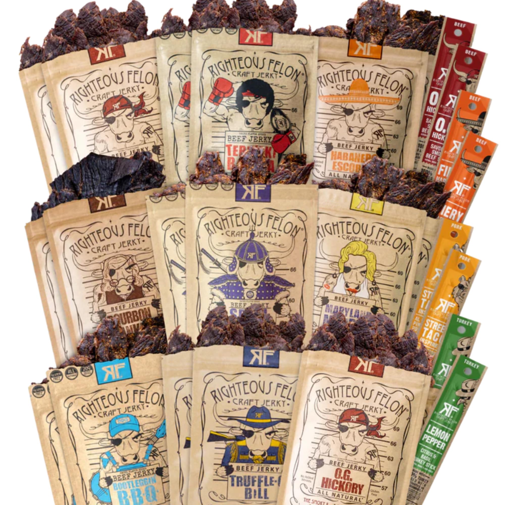 Righteous Felon Noah's Ark jerky variety pack box—great for on-the-go protein.