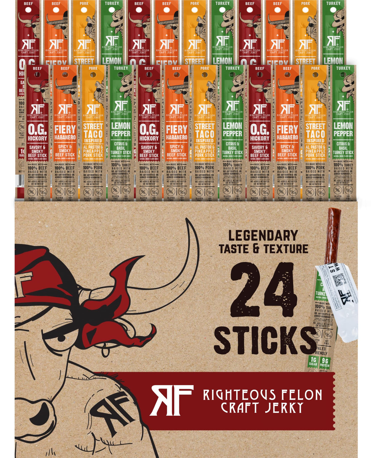 Righteous Felon OG Hickory Beef Stick, bold flavor for on-the-go protein.