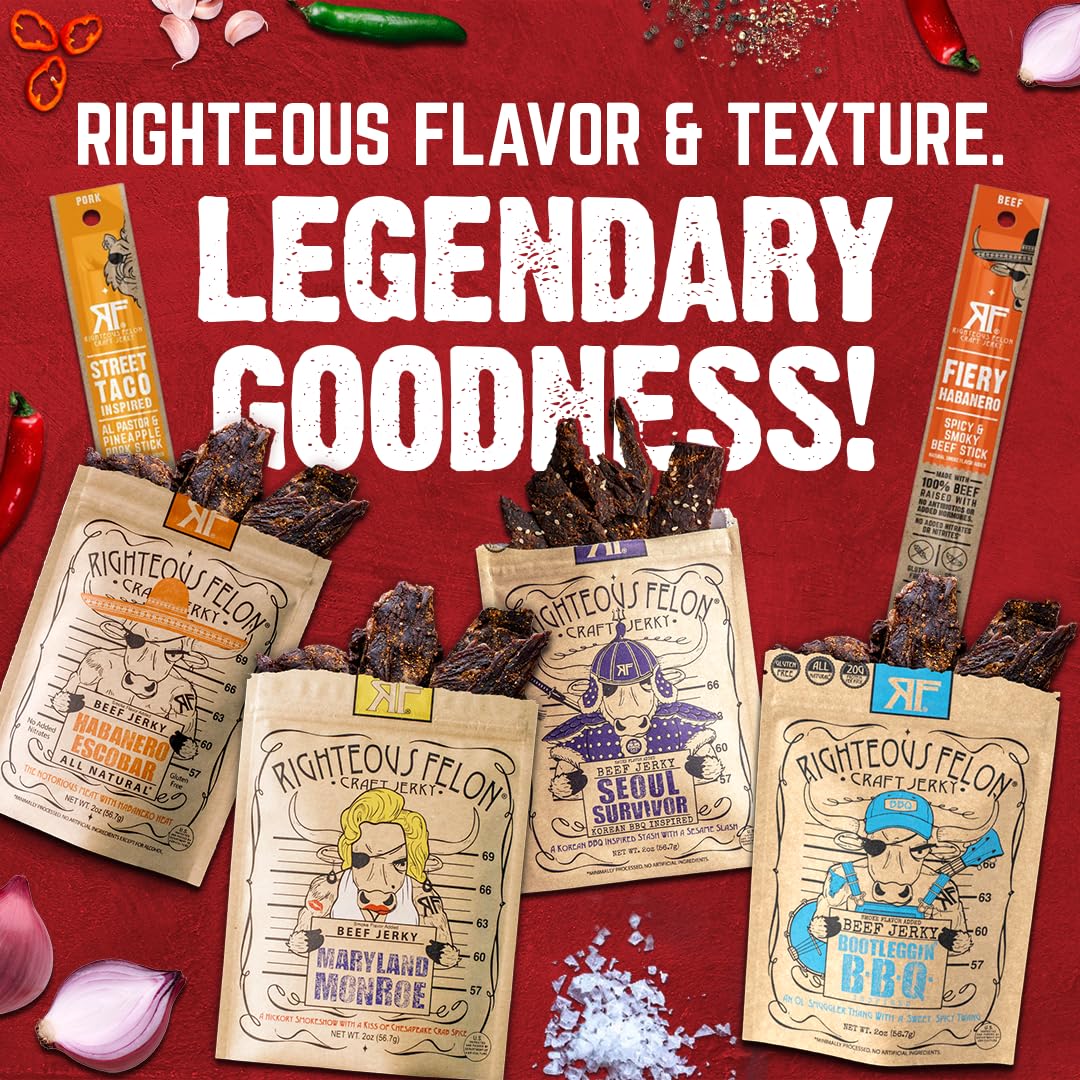 Righteous Felon premium pasture-raised meats for clean snacking.