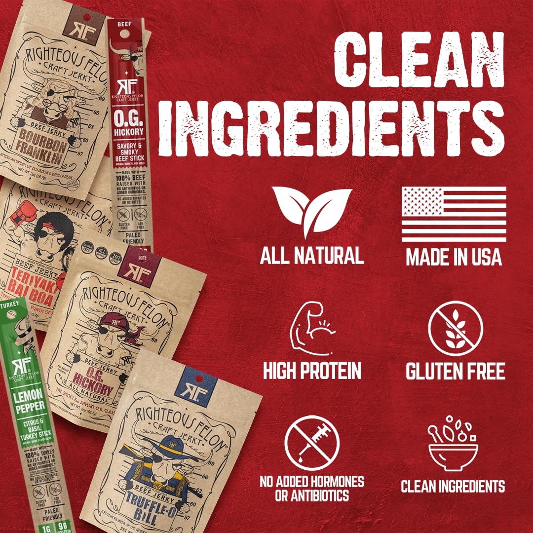 Righteous Felon shelf-stable jerky for travel.