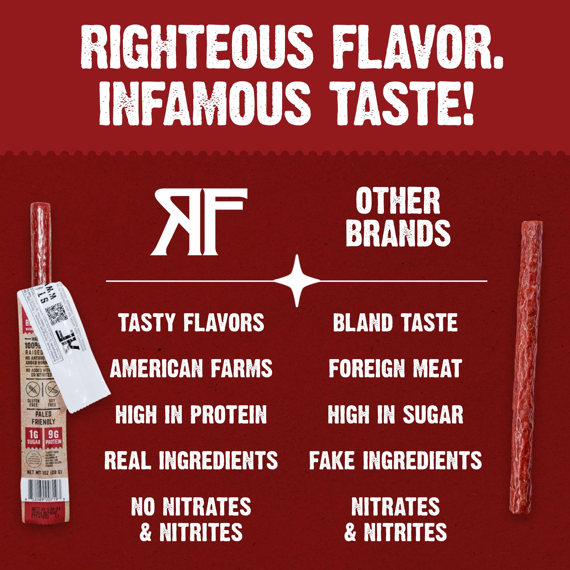 Righteous Felon USA-made beef sticks reflect American craftsmanship and taste.