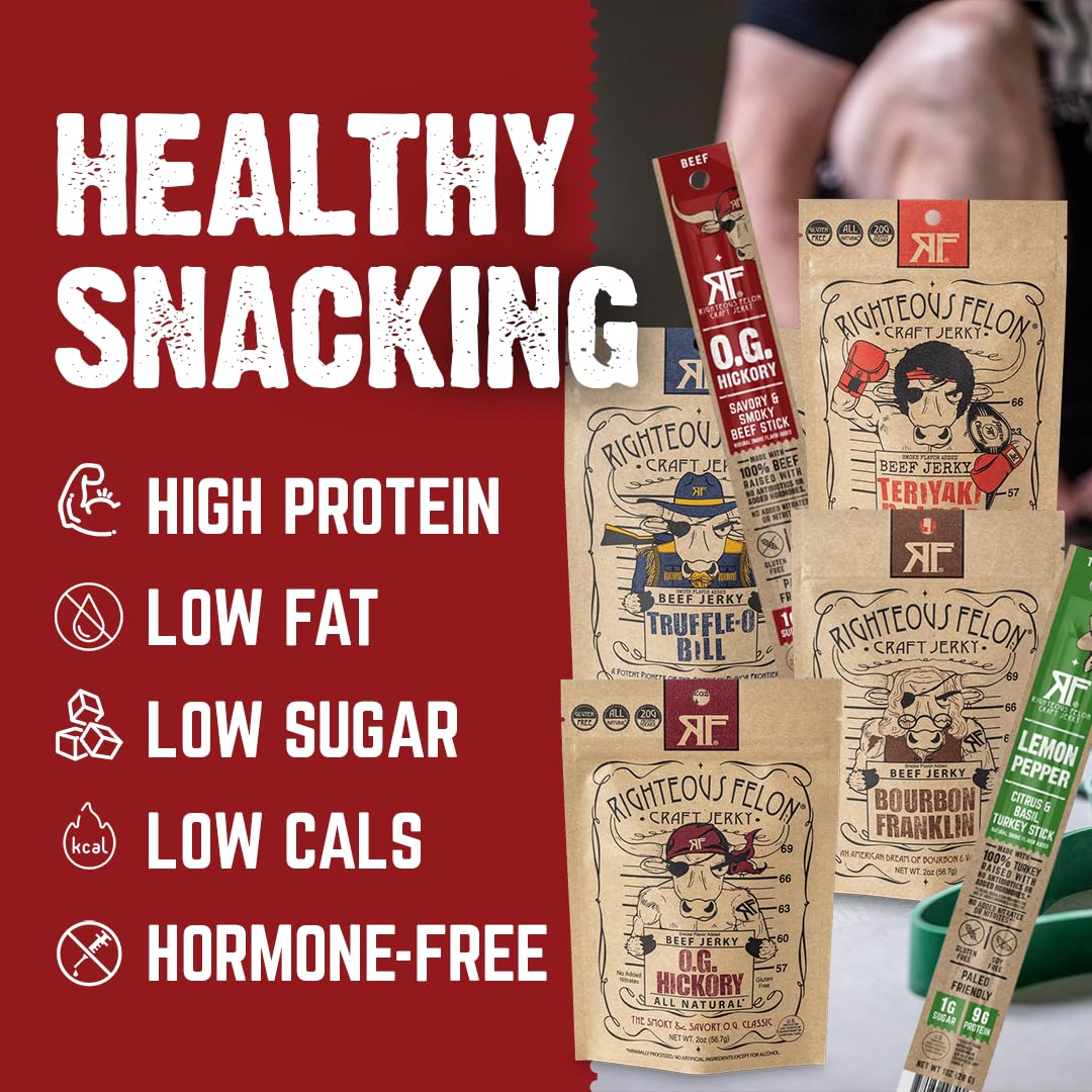 Righteous Felon USA-sourced meat underscores ethical, flavorful snacking.