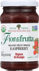 Rigoni di Asiago Fior di Frutta raspberry bottle pour highlights organic sweetness.