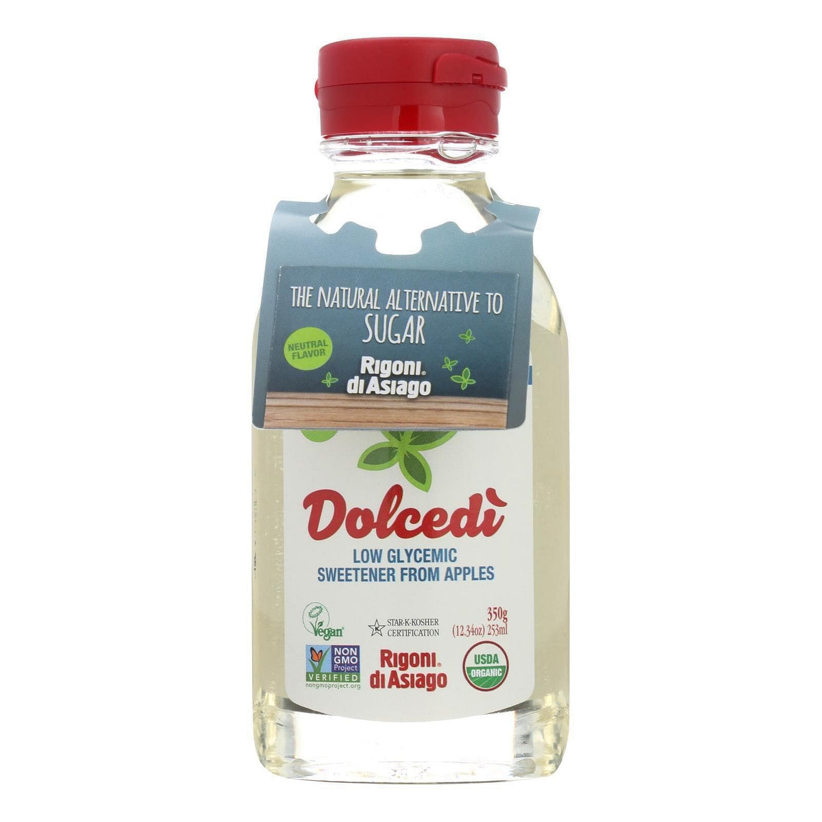 Rigoni di Asiago Dolcedi organic sweetener bottle pour for a low-calorie sugar substitute