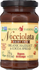 Rigoni di Asiago Nocciolata dairy-free jar with organic hazelnuts and cocoa for rich flavor.