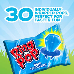 Ring Pop Blue Raspberry lollipop on a sparkling ring ideal for party favors.
