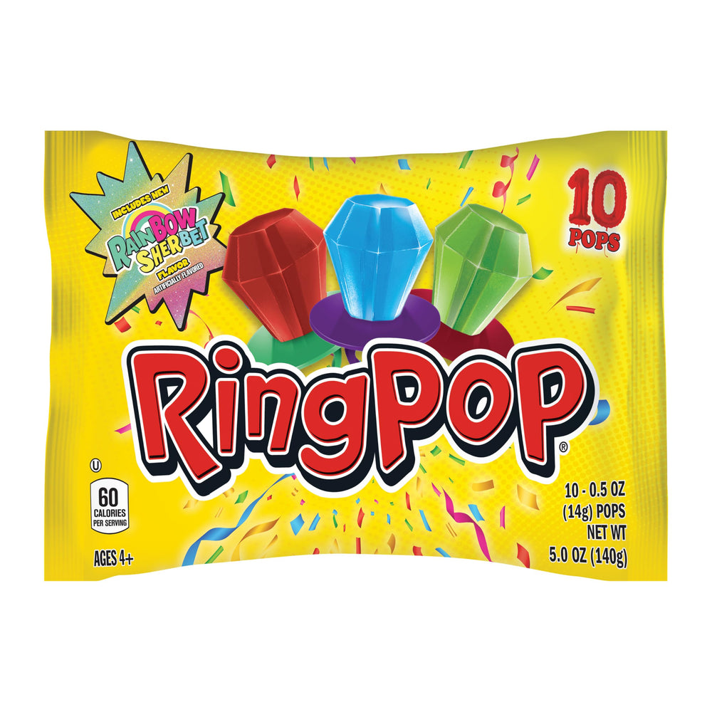 Ring Pop bulk 10-pack with wearable gem lollipops for parties and sharing.