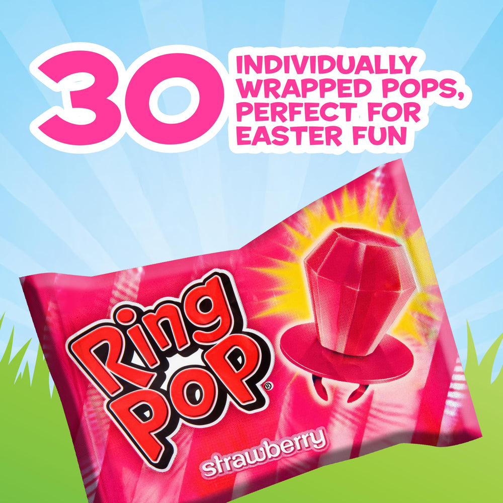 Bulk Ring Pop Colorfest Pink pack shows 30 individually wrapped lollipops for easy sharing