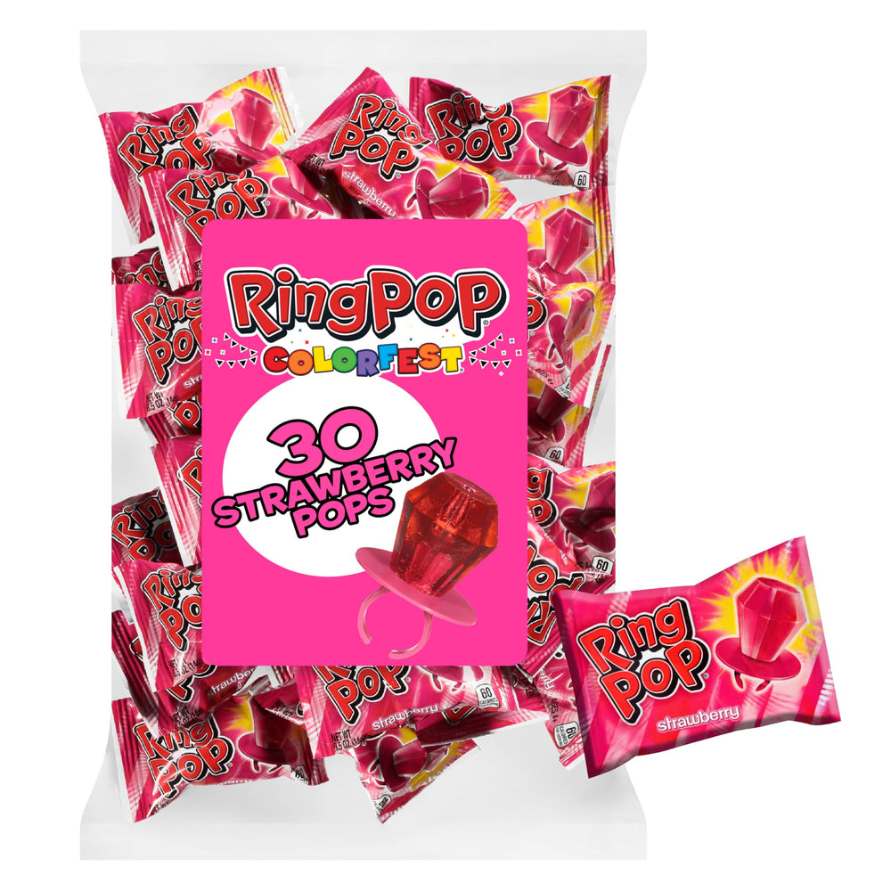 Ring Pop Colorfest Pink strawberry gem candy worn on a ring for festive gifting