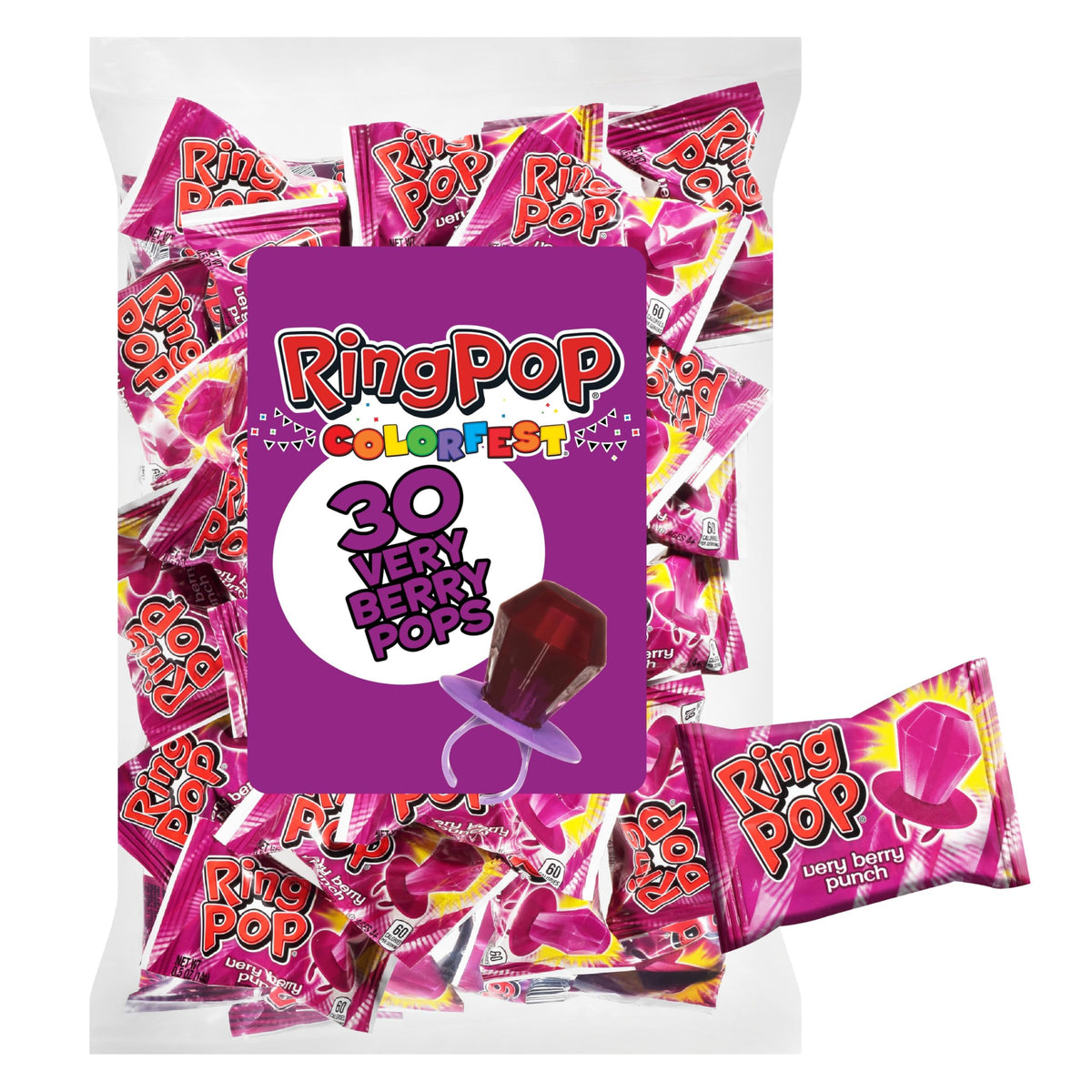 Ring Pop Colorfest Purple Very Berry lollipop with purple gem, ideal for party favors.