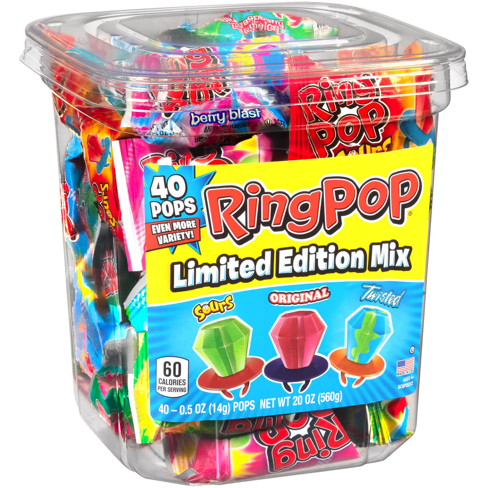 Ring Pop individually wrapped pops easy to tuck into lunchboxes and on-the-go.