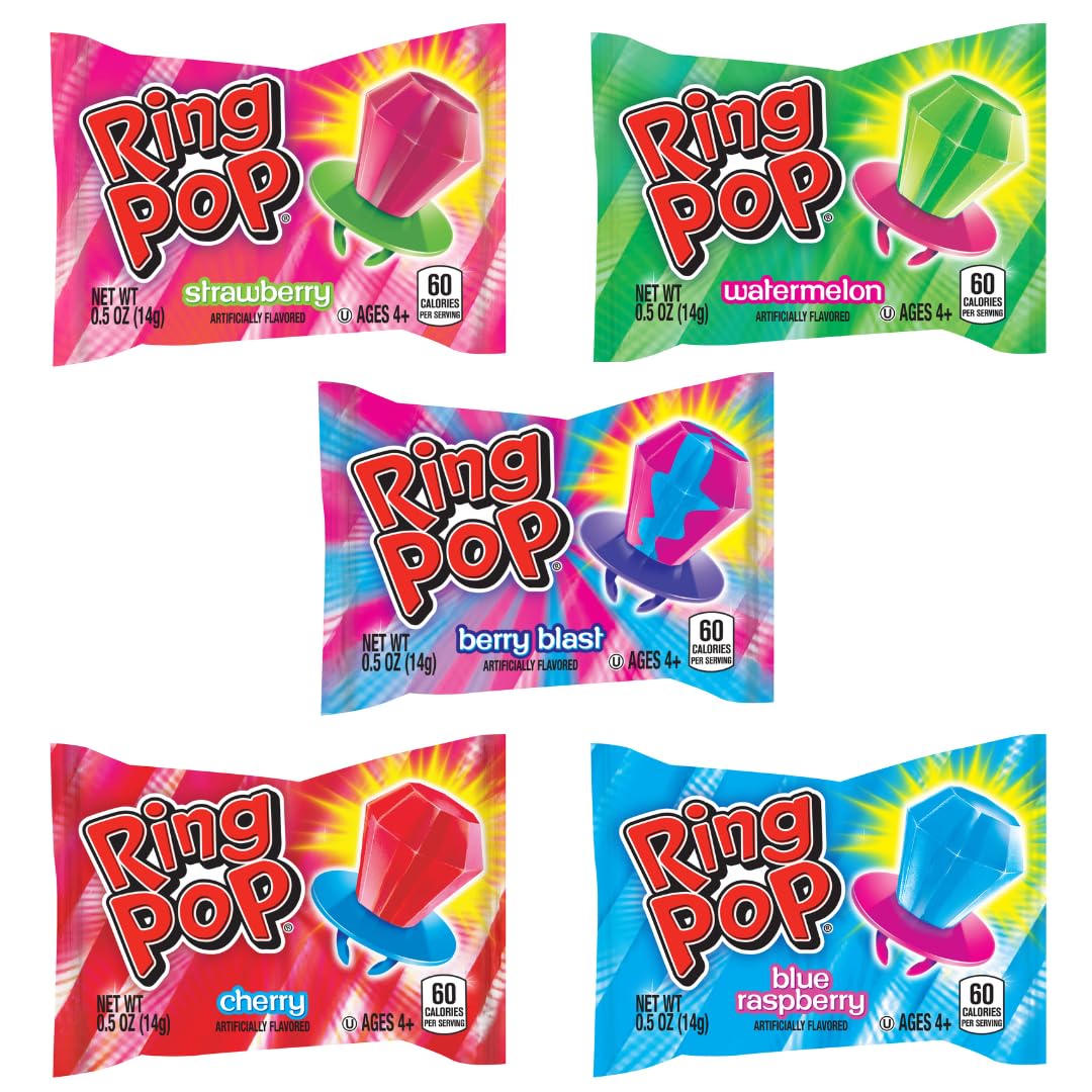 Ring Pop sour cherry flavor close-up for piñatas and gift baskets.