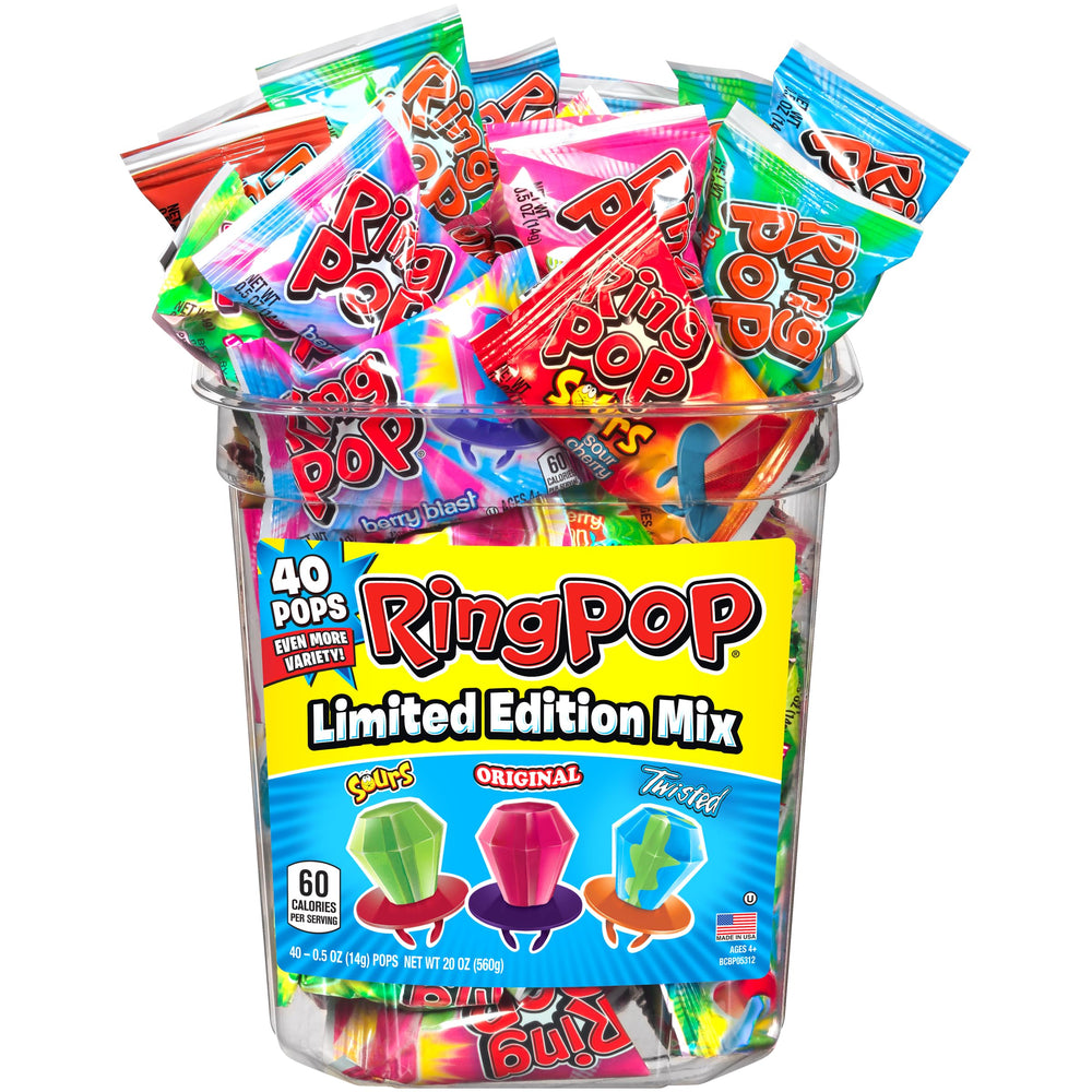 Ring Pop variety pack pops displayed for sharing at parties and gatherings.