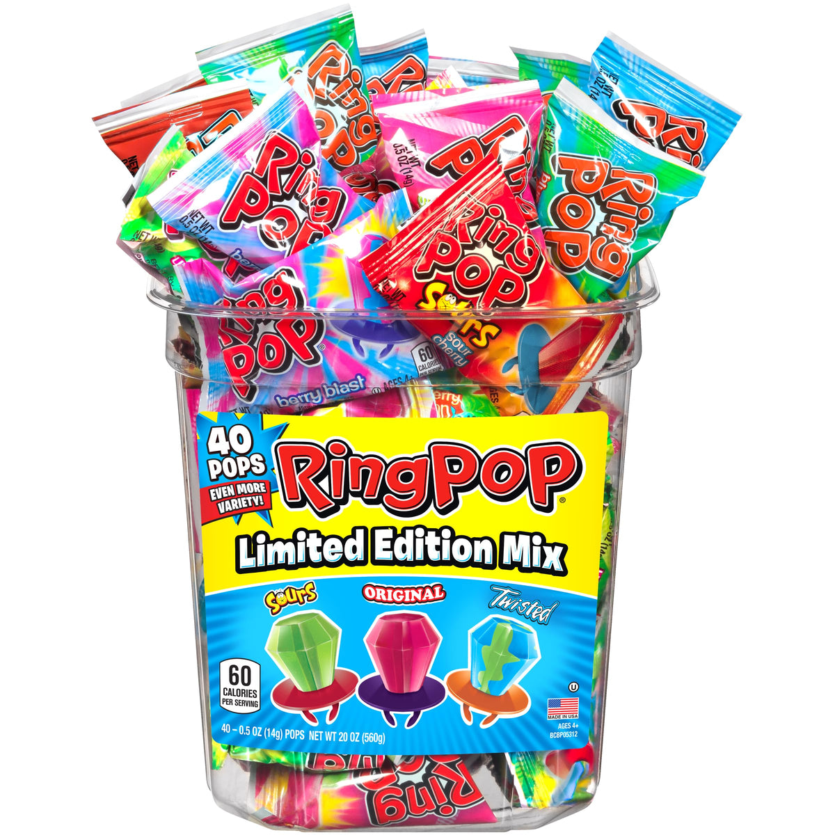 Ring Pop variety pack pops displayed for sharing at parties and gatherings.