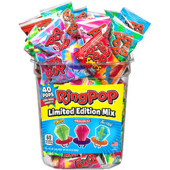 Ring Pop variety pack pops displayed for sharing at parties and gatherings.