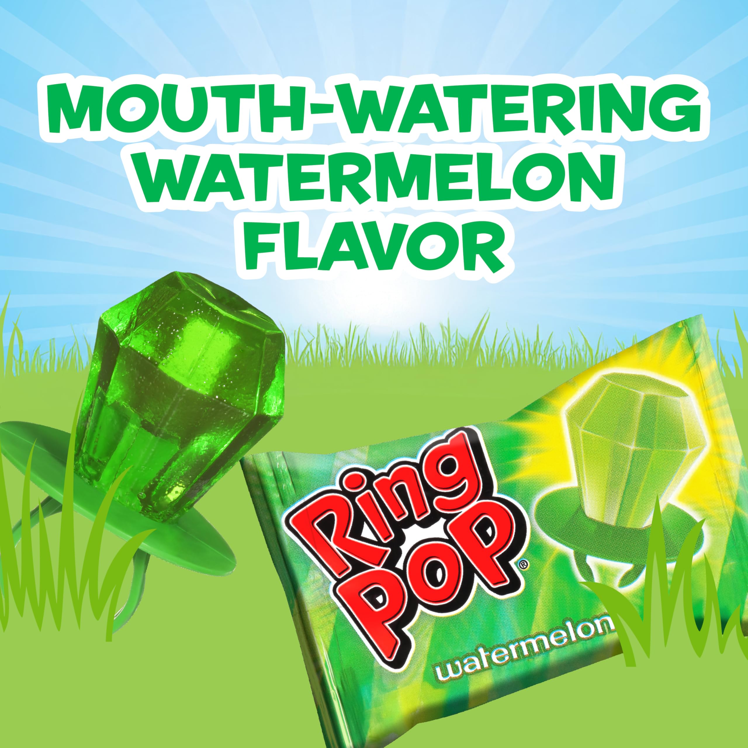 Ring Pop Wearable Green Lollipop: fun, edible jewelry for kid-friendly treats.