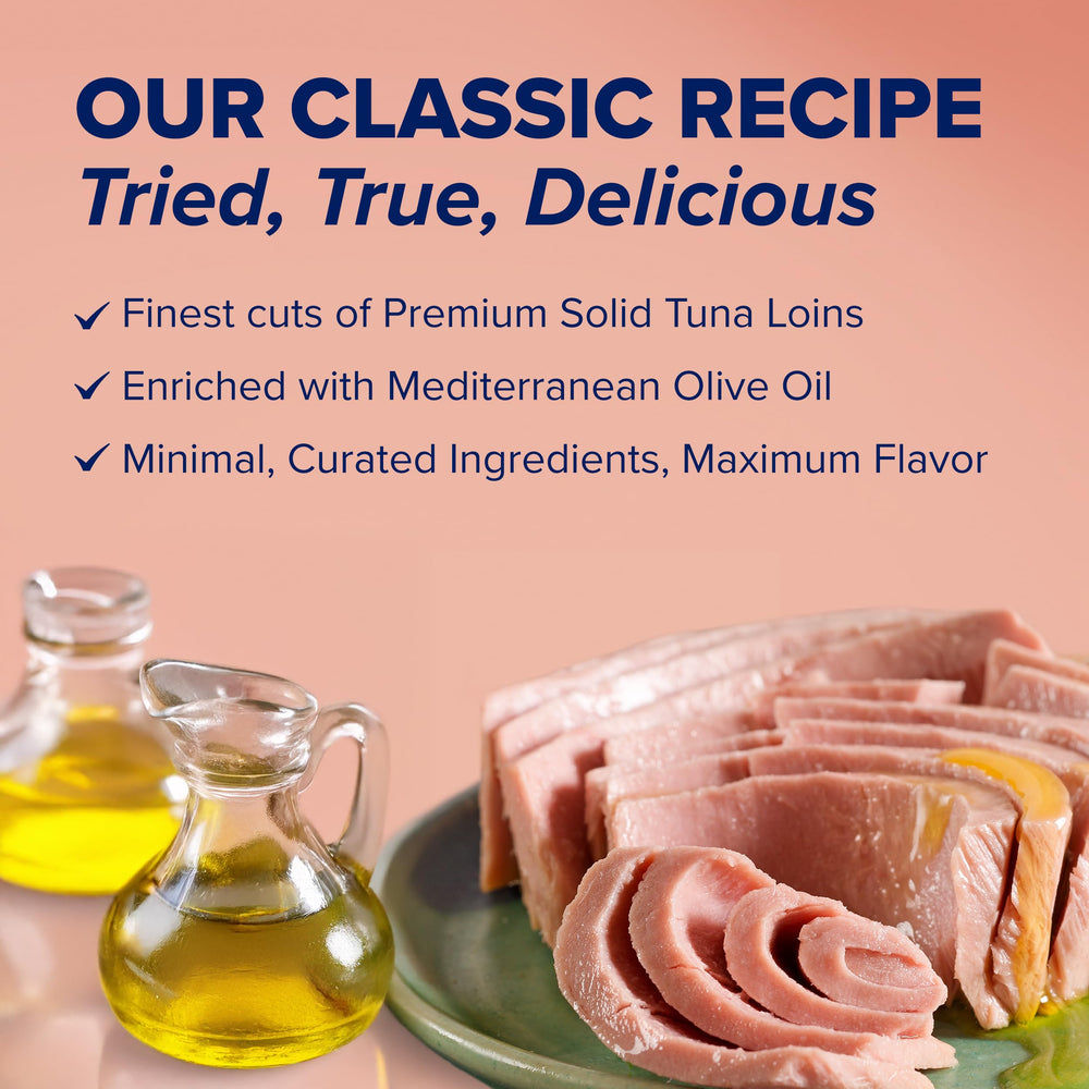 Premium olive oil presentation highlighting Rio Mare tuna's Italian heritage.