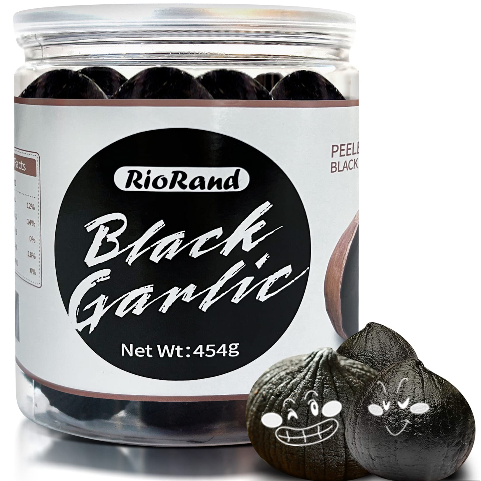 RioRand black garlic 454g jar front view shows ready-to-use cloves.