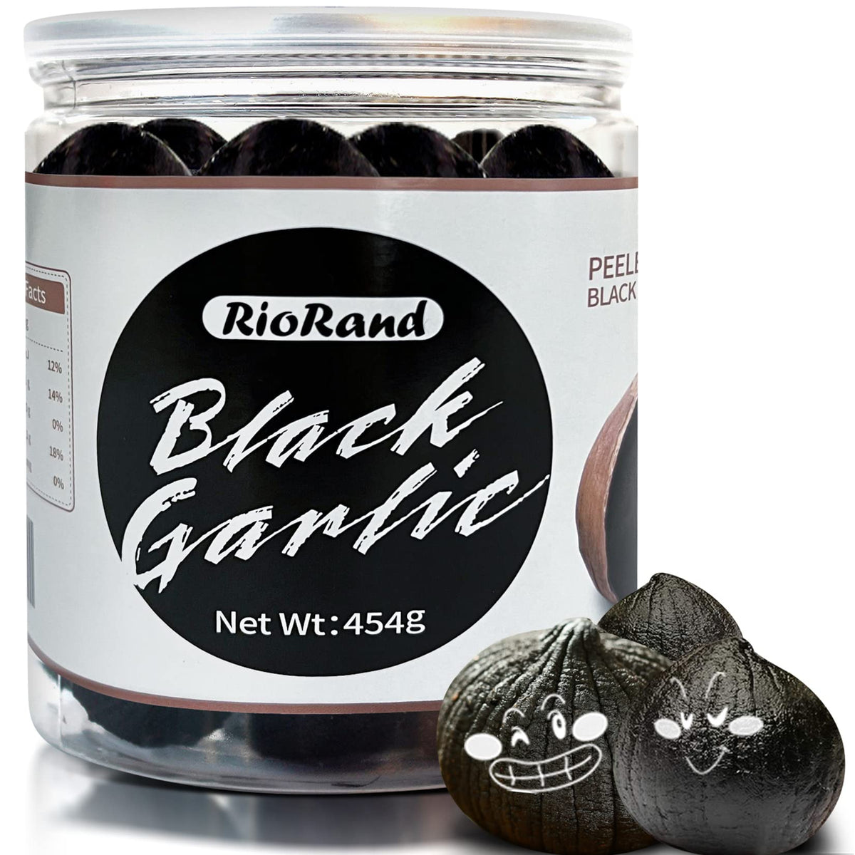 RioRand black garlic 454g jar front view shows ready-to-use cloves.