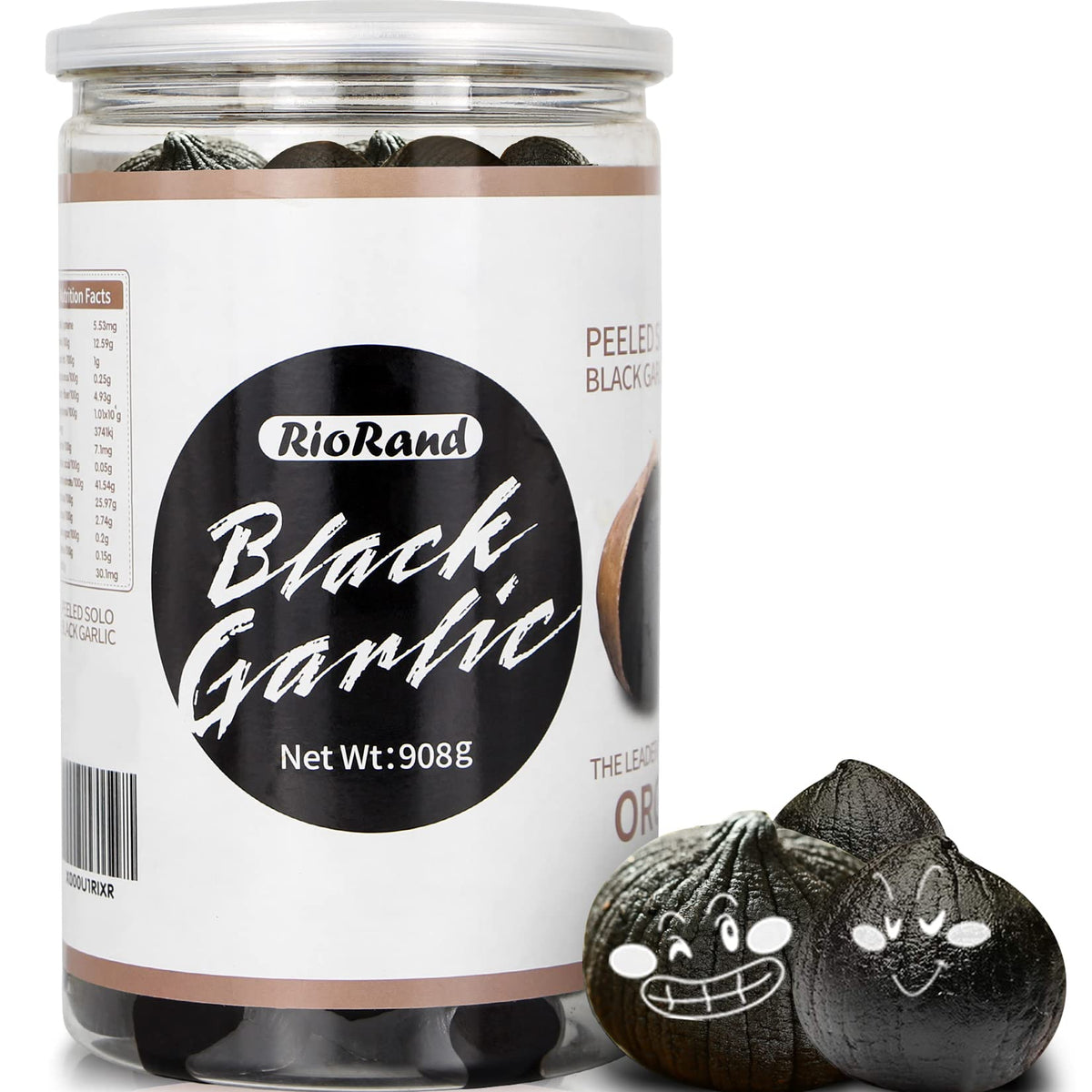 RioRand Black Garlic 908g whole peeled jar, ready to eat for quick meals.