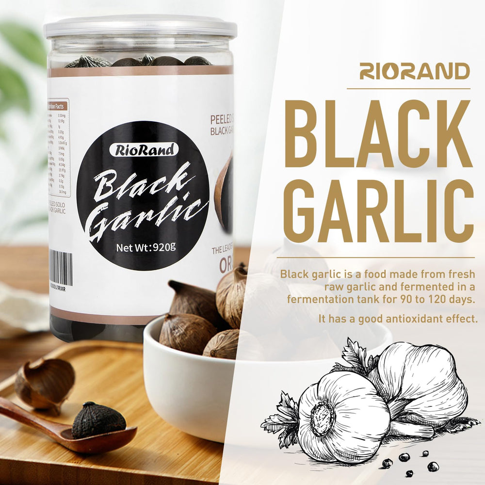 RioRand Black Garlic bulbs in pack, single-ingredient versatility.