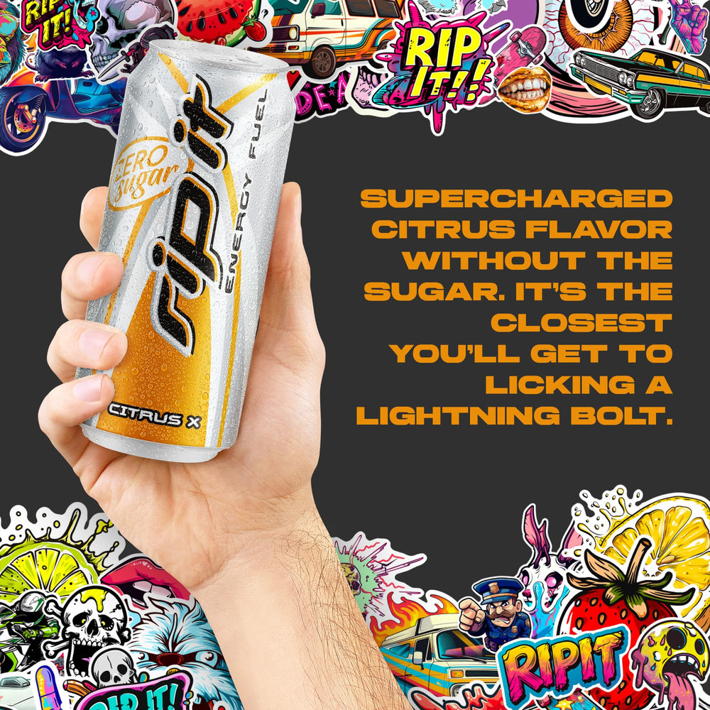 12-pack Rip-It Citrus X Zero Sugar 16oz cans for on-the-go energy