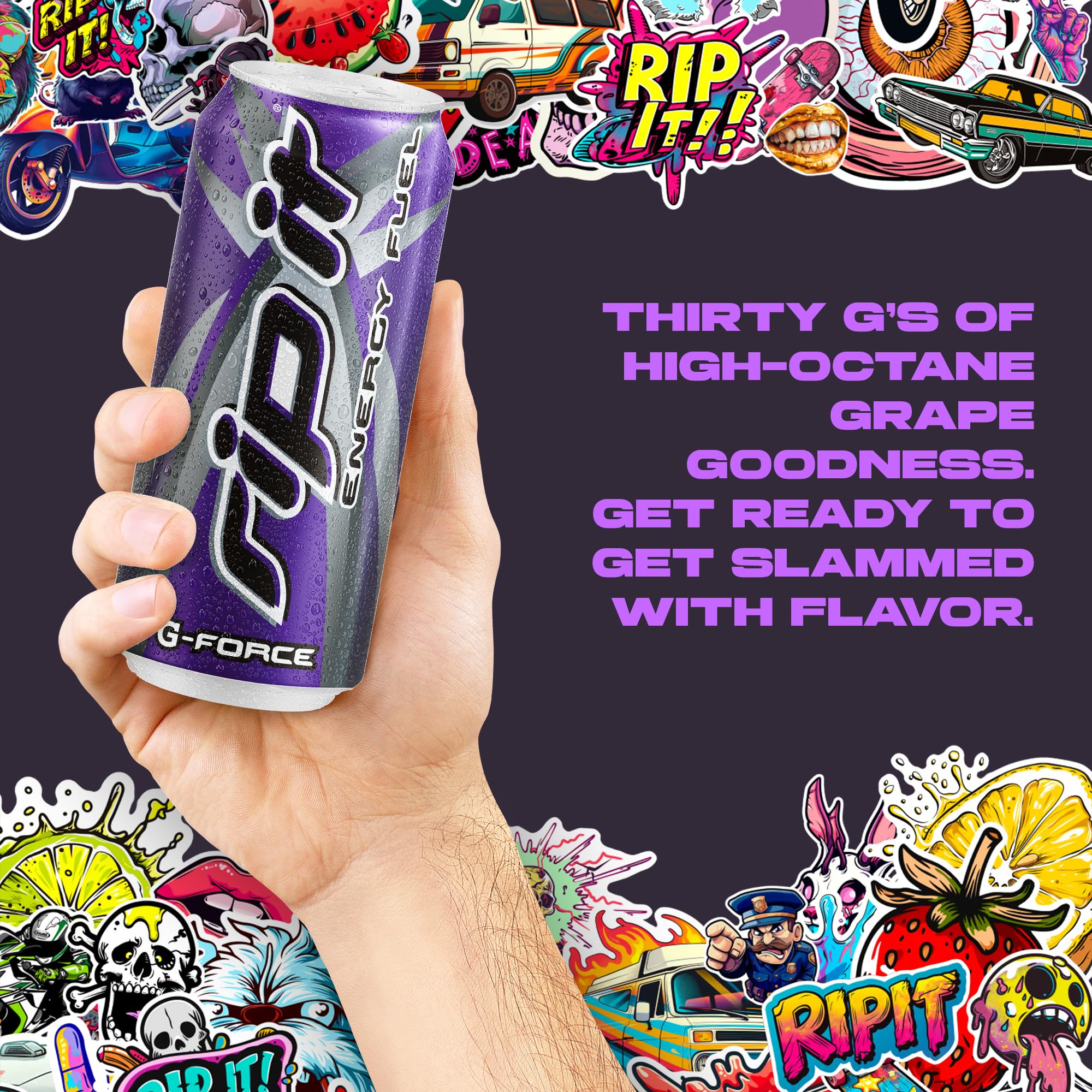 Rip It G-Force grape lifestyle shot during training, illustrating sustained energy