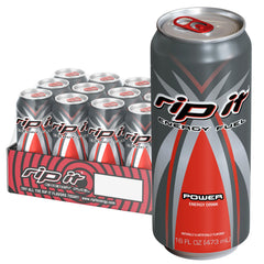 Rip-It Power energy drink front view showing sharp citrus flavor and smooth finish