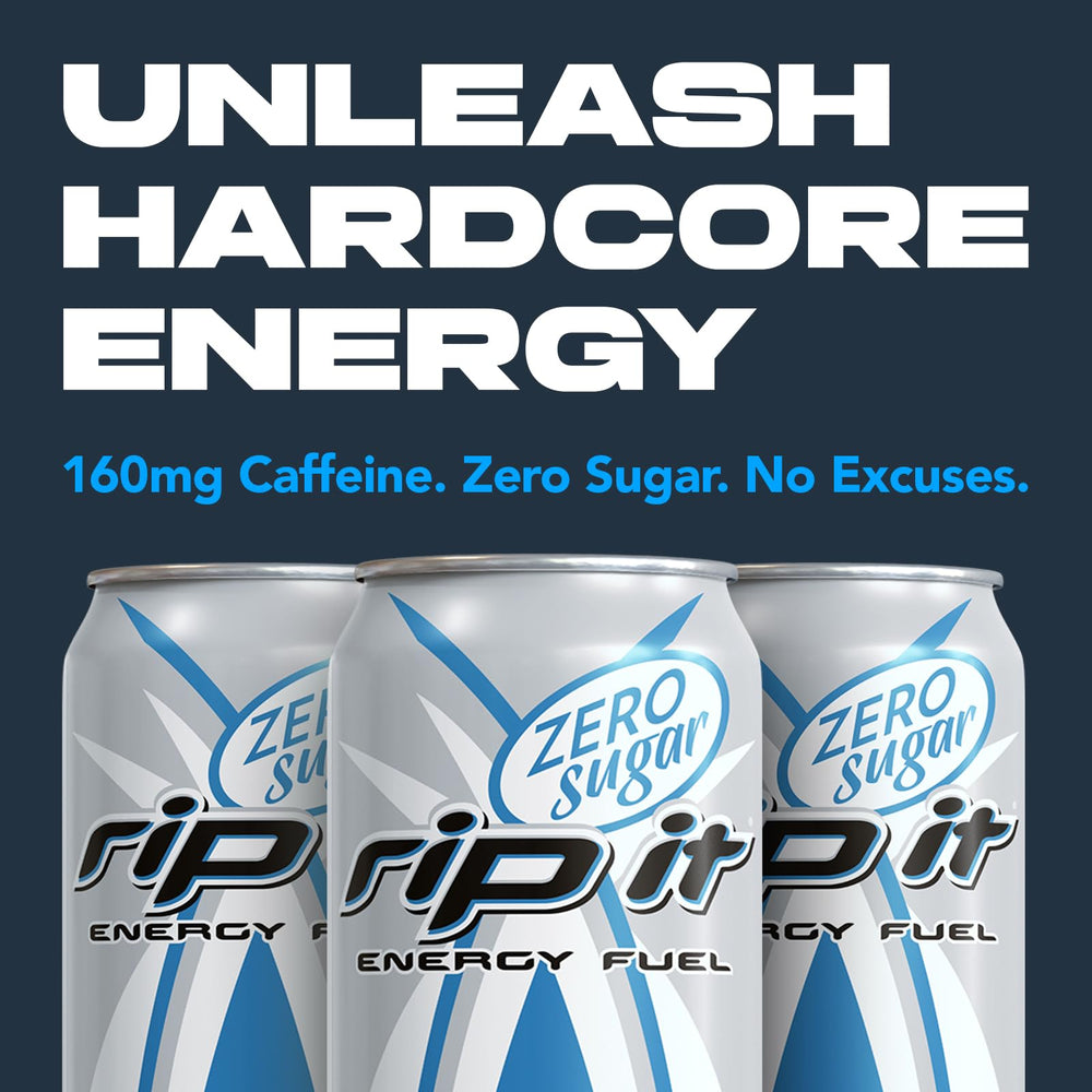 Rip-It Power Zero Sugar label burst citrus showcases bold flavor.