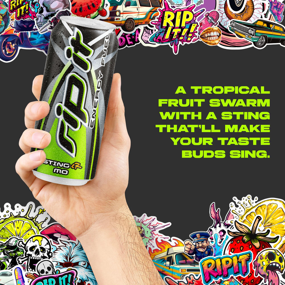 12-pack Rip-It Sting-Er Mo packaging for on-the-go refreshment