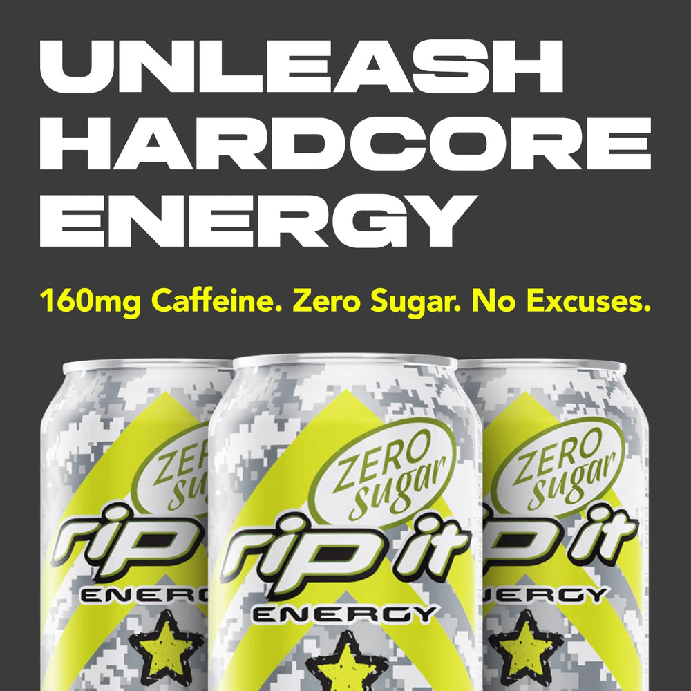 Rip-It Tribute 16oz can in hand for on-the-go energy.