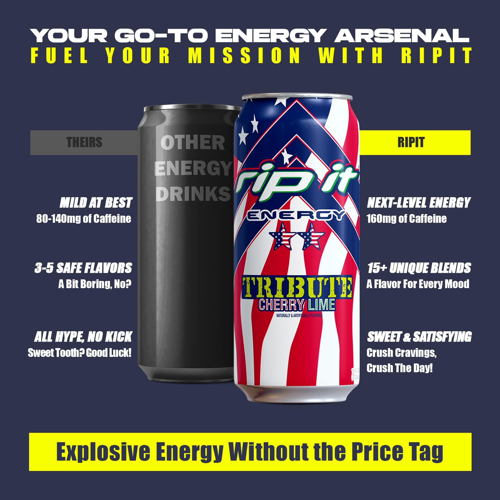 Rip-It Tribute Cherry Lime 16oz can side view shows sleek branding for quick energy.