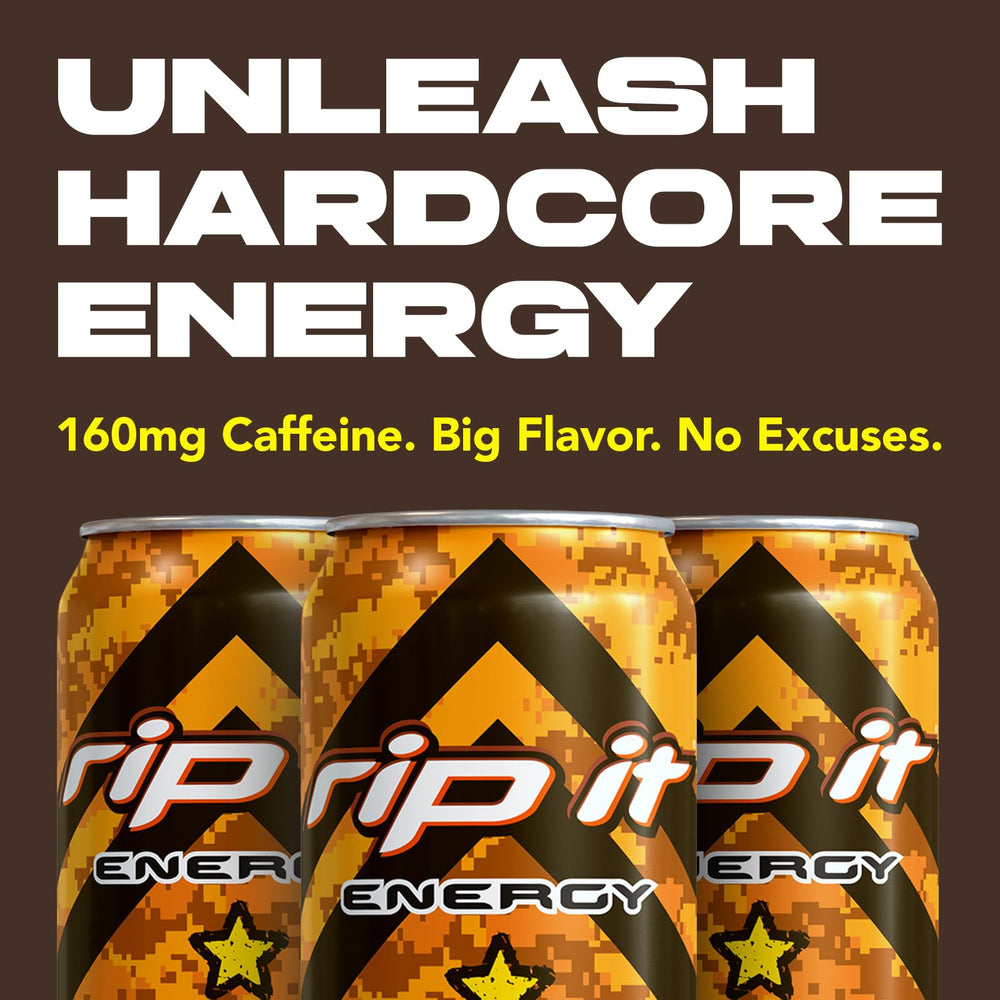 Rip It Tribute CYP-X B vitamins label highlights daytime stamina.
