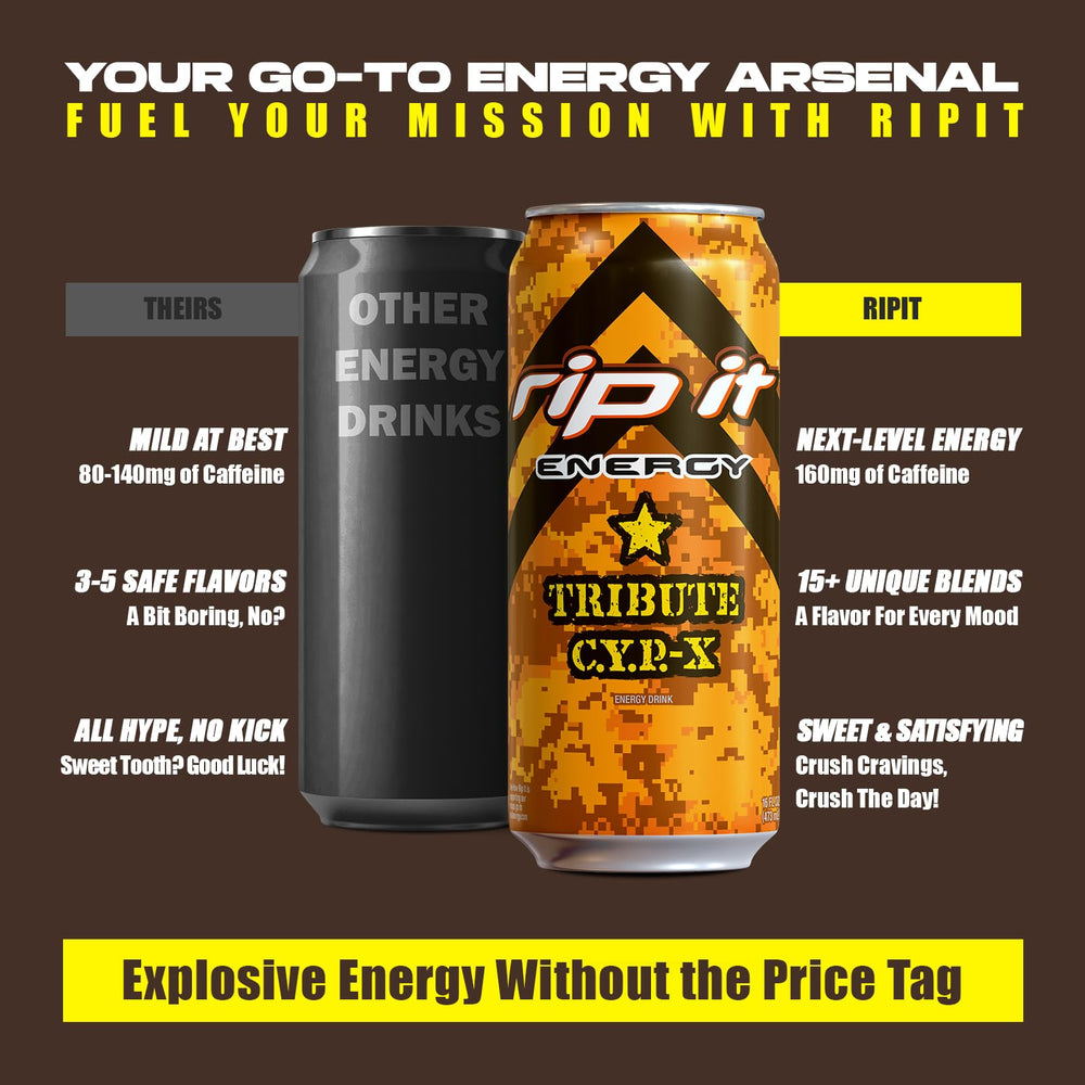 Rip It Tribute CYP-X energy 16oz can in action for study sessions.
