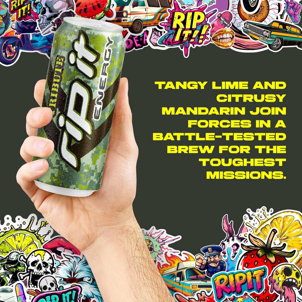 Rip-It Tribute promotional display with citrus vibe attracting attention.