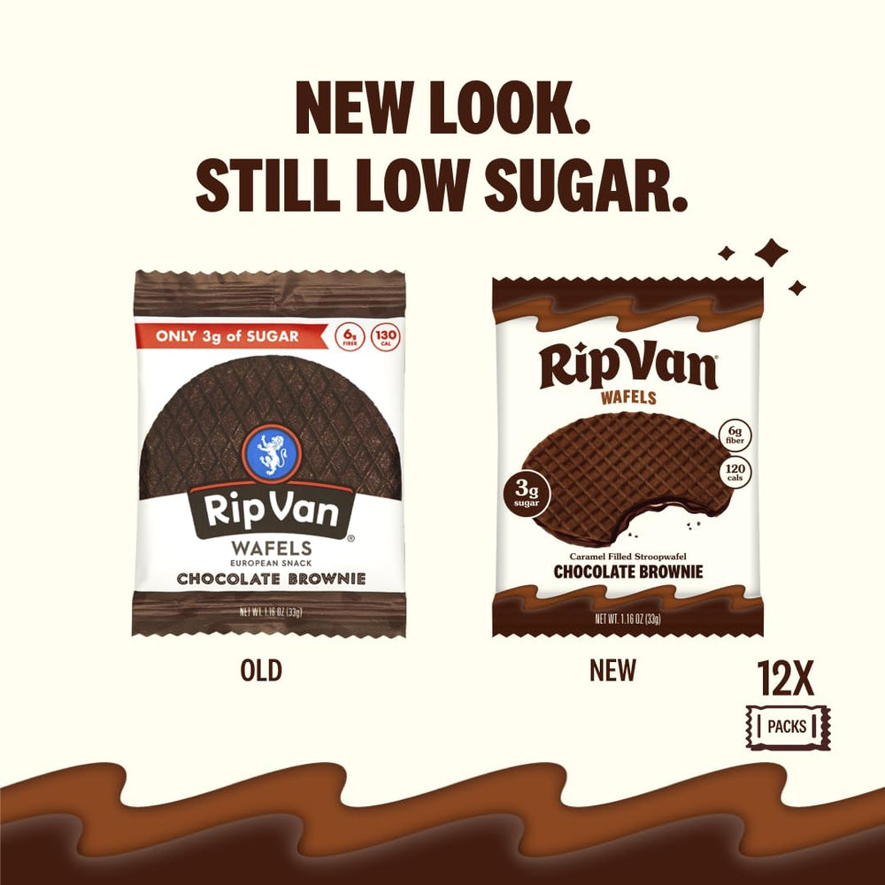 Rip Van Wafels Chocolate Brownie Stroopwafels nutrition panel highlighting calories and sugar
