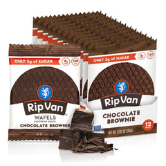 Rip Van Wafels Chocolate Brownie Stroopwafels pack shot showing a low-sugar, healthy snack option