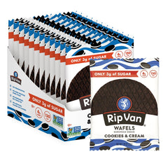 Rip Van Wafels Cookies & Cream stroopwafel pack, a wholesome low-sugar snack option