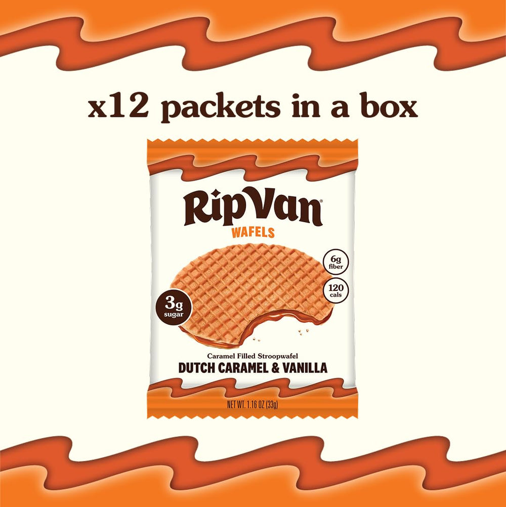Rip Van Wafels Dutch Caramel & Vanilla stroopwafel post-workout snack.
