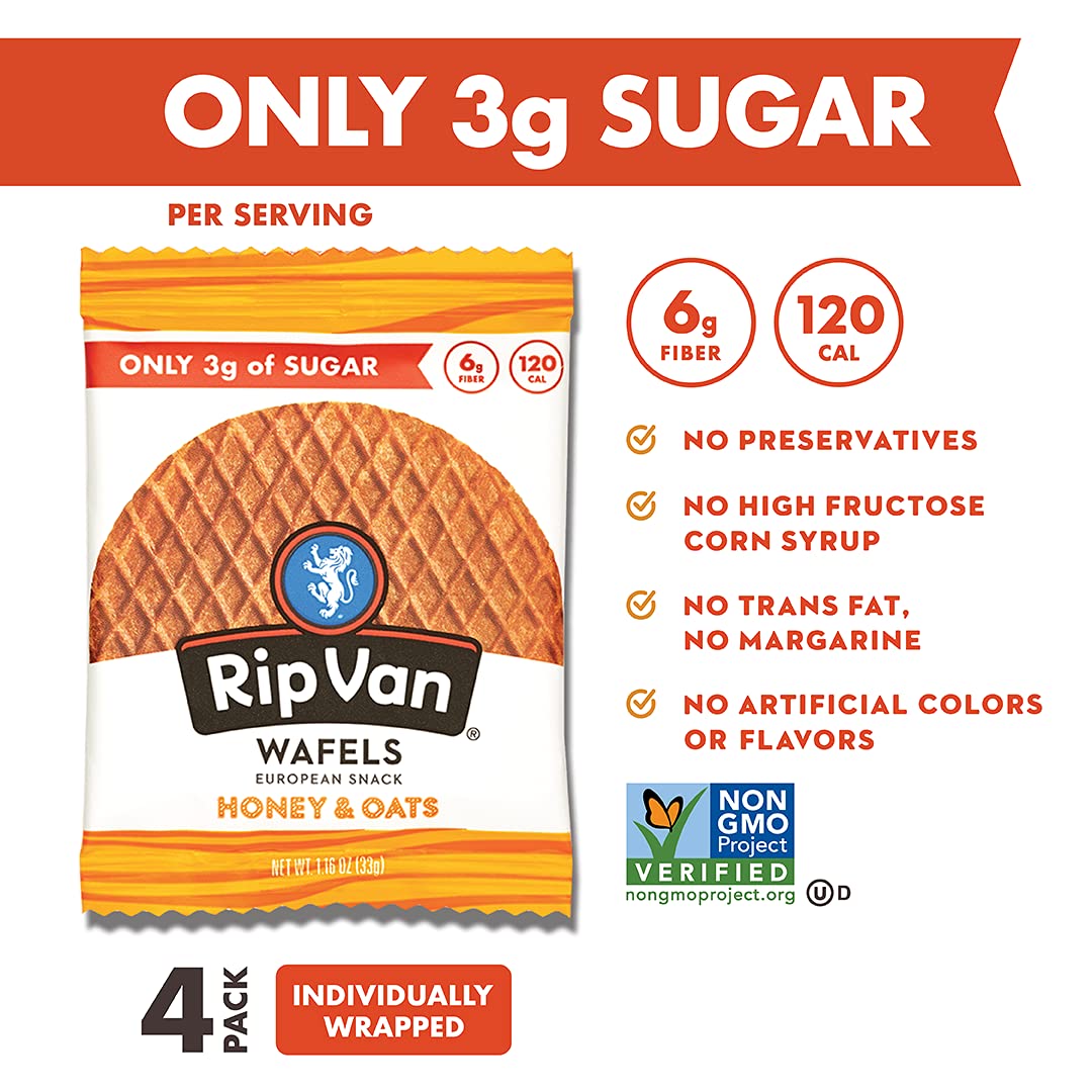 Rip Van Wafels Honey & Oats with coffee, cozy pairing for quick breaks.