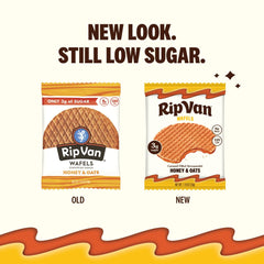 Rip Van Wafels Honey & Oats open wafers show chewy texture and natural sweetness