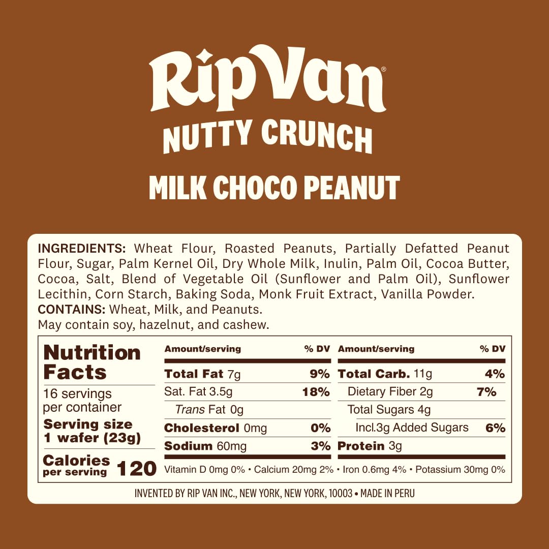 Rip Van Wafels Nutty Crunch wafer with low sugar and 2g fiber per serving